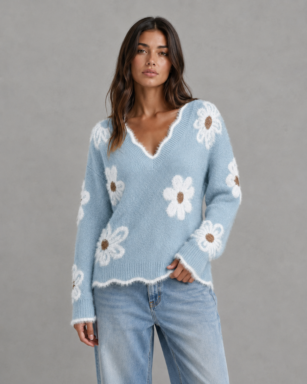 Esme | Floral Knit V-Neck Sweater