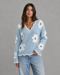 Esme | Floral Knit V-Neck Sweater