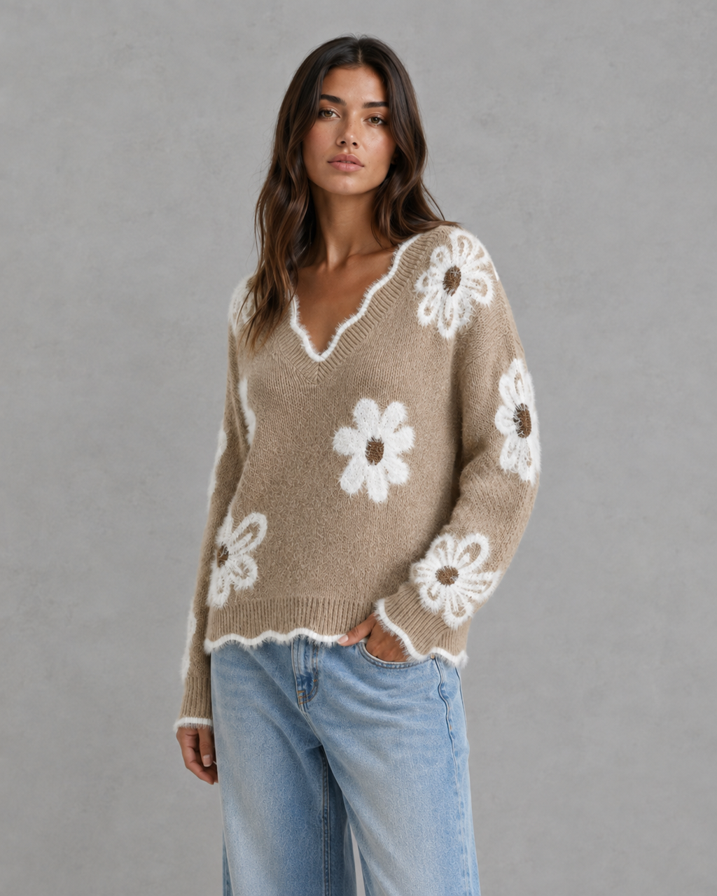Esme | Floral Knit V-Neck Sweater
