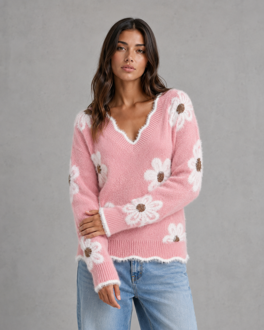 Esme | Floral Knit V-Neck Sweater