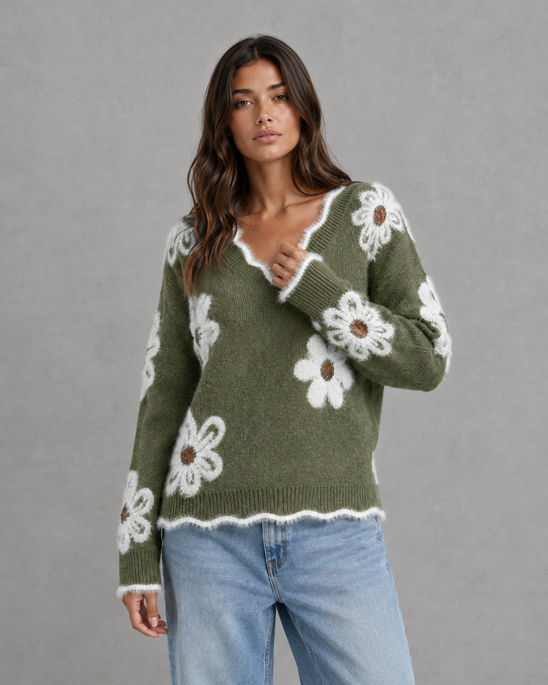 Esme | Floral Knit V-Neck Sweater