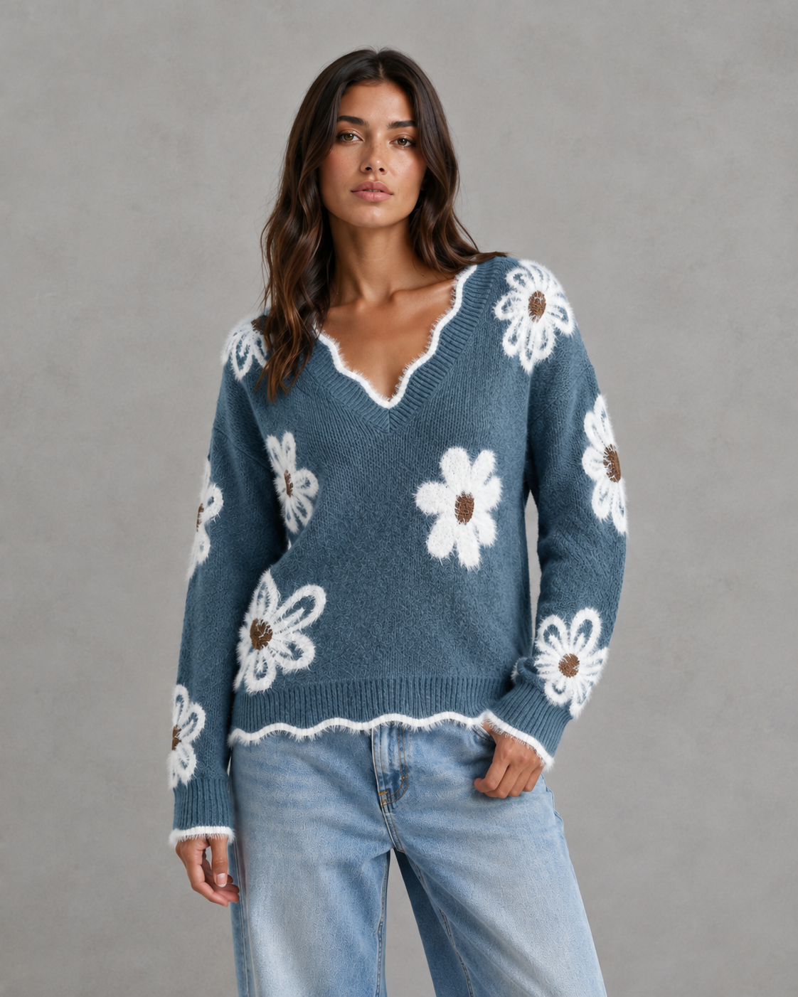 Esme | Floral Knit V-Neck Sweater