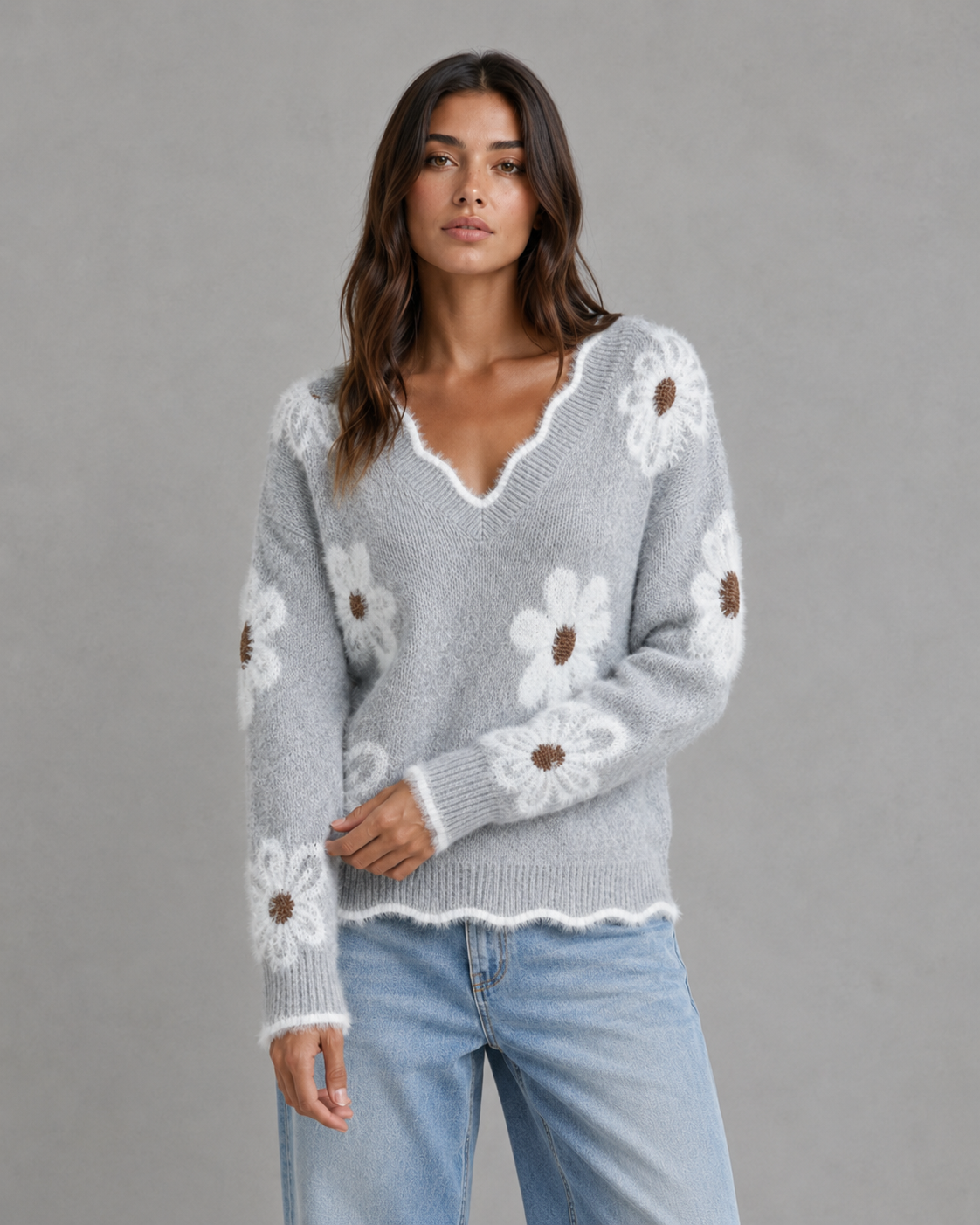 Esme | Floral Knit V-Neck Sweater