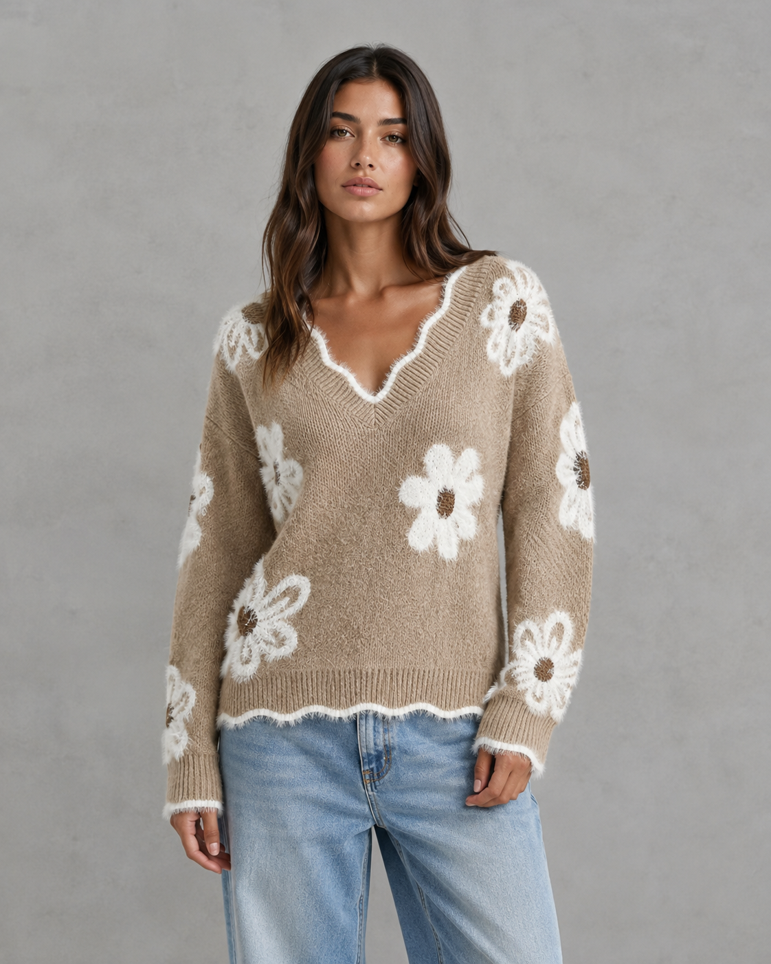 Esme | Floral Knit V-Neck Sweater