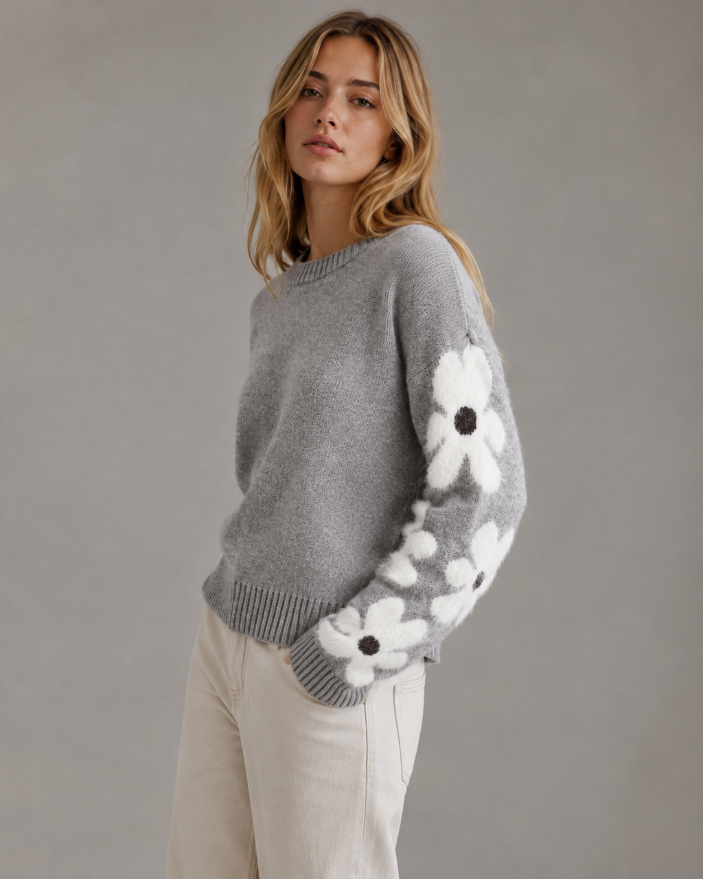Greta | Floral Sleeve Knit Sweater