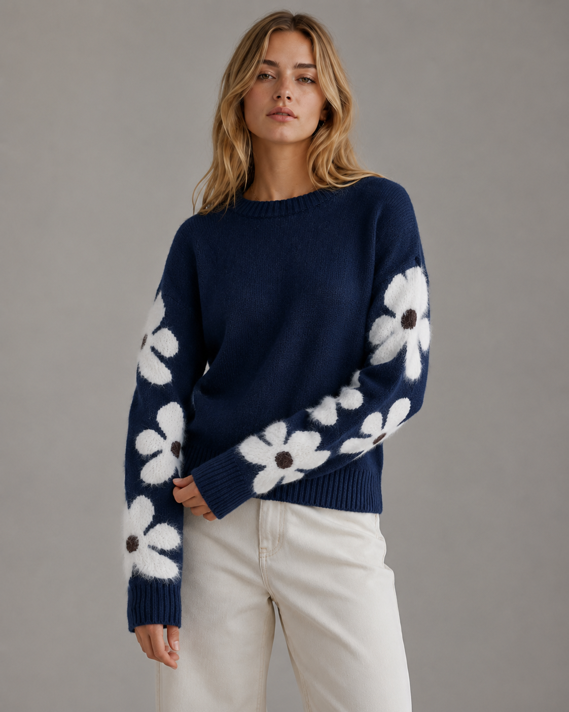 Greta | Floral Sleeve Knit Sweater
