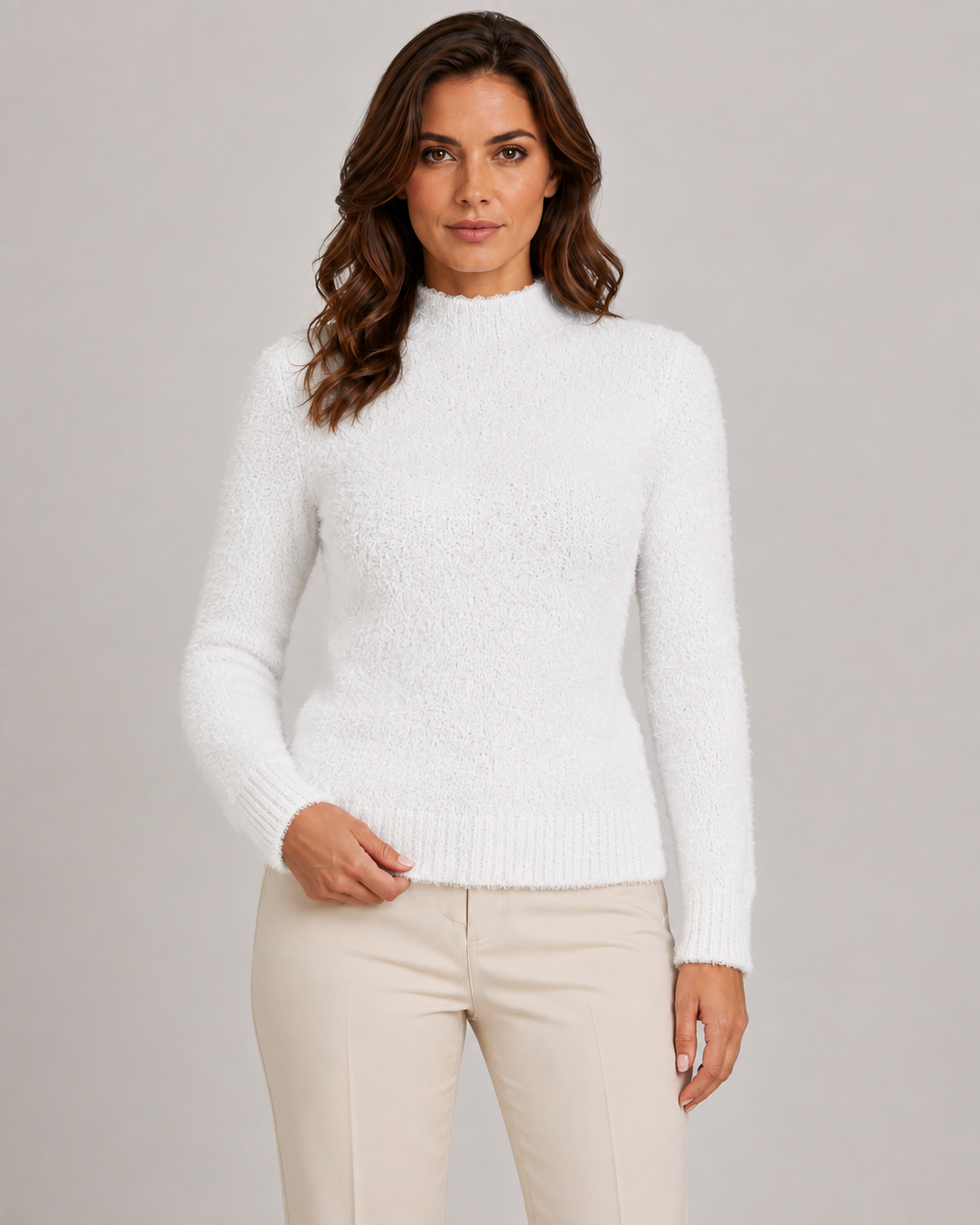 Faye | Fluffy Mock Neck Fitted Sweater