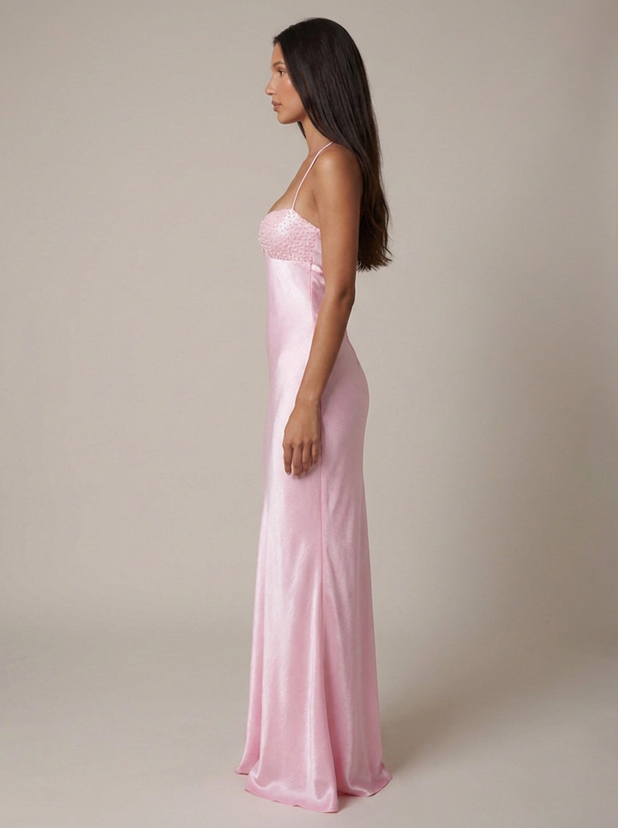 Margot | Beaded Satin Halter Maxi Dress