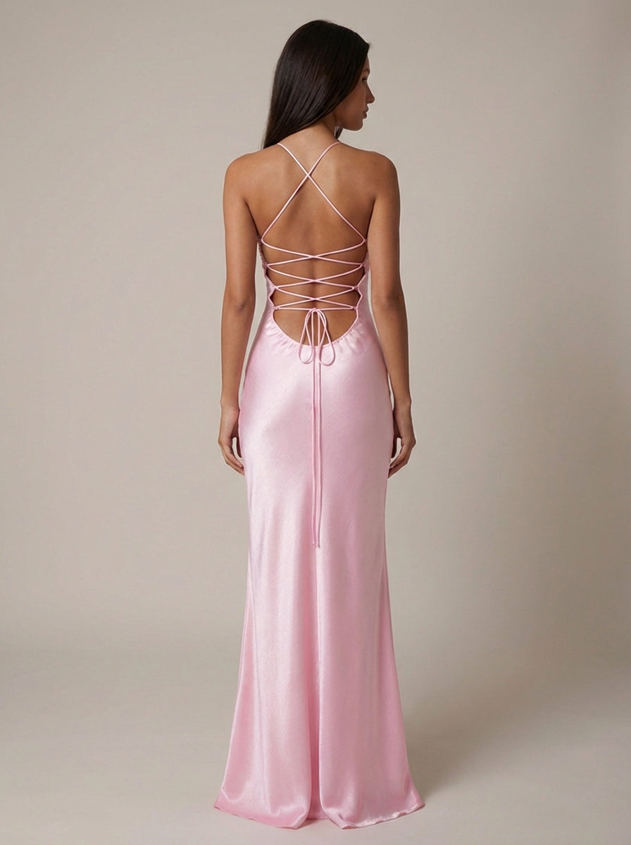 Margot | Beaded Satin Halter Maxi Dress