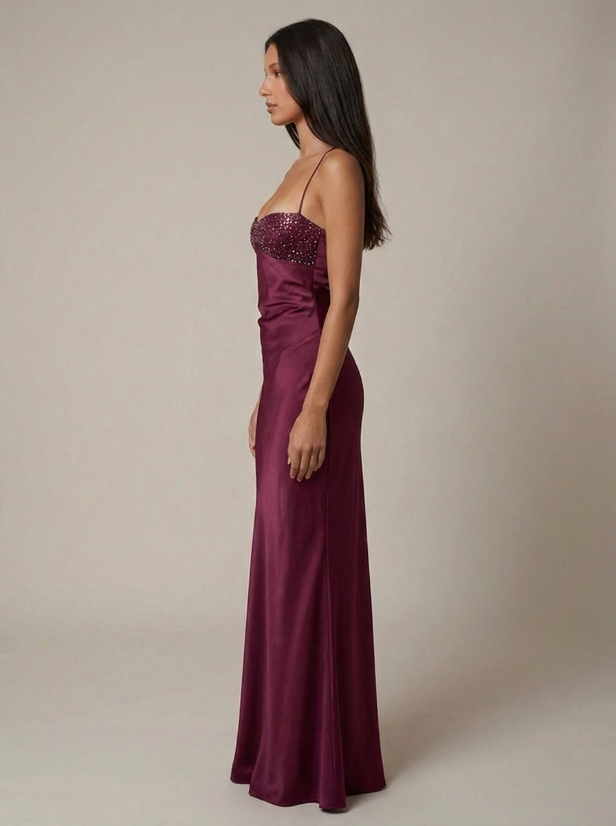 Margot | Beaded Satin Halter Maxi Dress