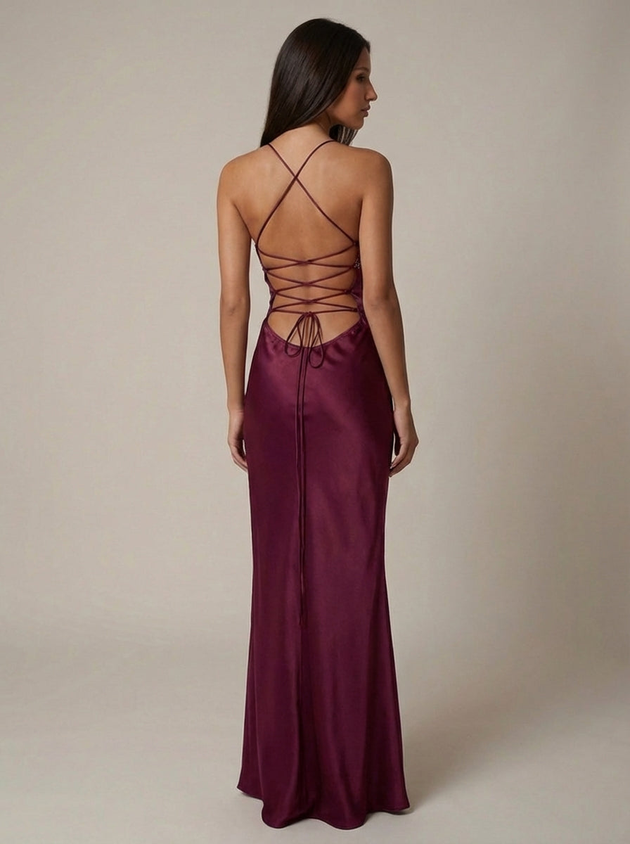 Margot | Beaded Satin Halter Maxi Dress