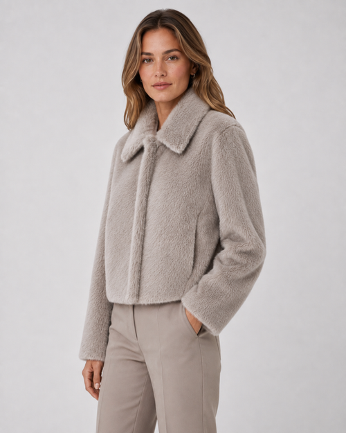 Carys | Cropped Wide Collar Fur Jacket