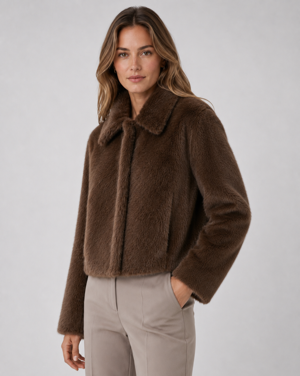 Carys | Cropped Wide Collar Fur Jacket