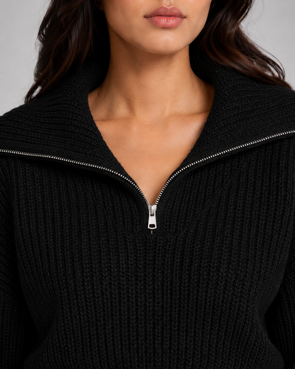 Lavinia | Cropped Half-Zip Funnel Neck Sweater