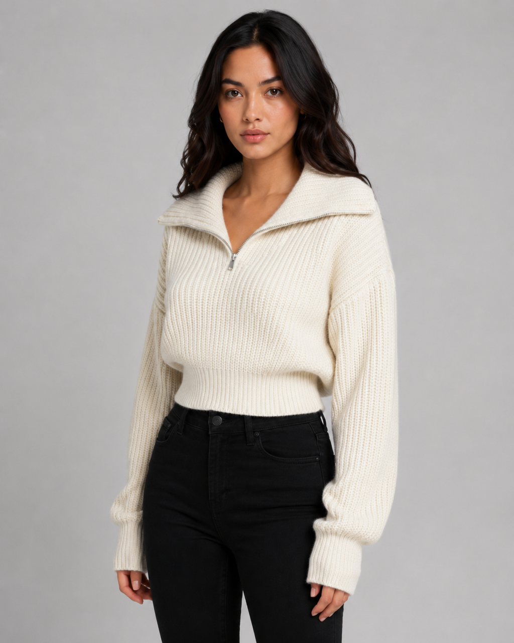 Lavinia | Cropped Half-Zip Funnel Neck Sweater