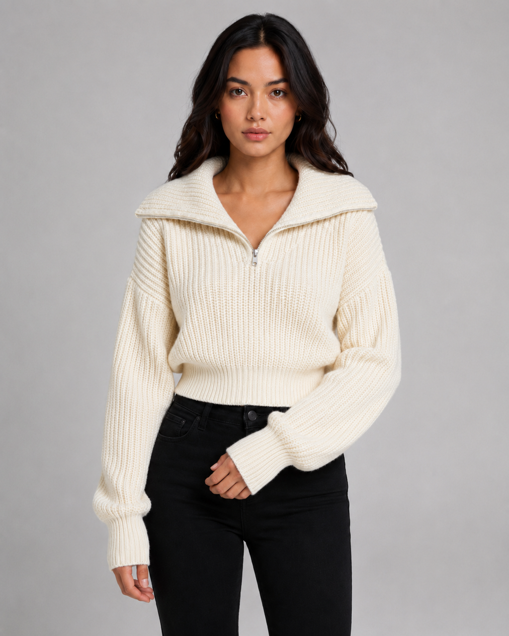 Lavinia | Cropped Half-Zip Funnel Neck Sweater