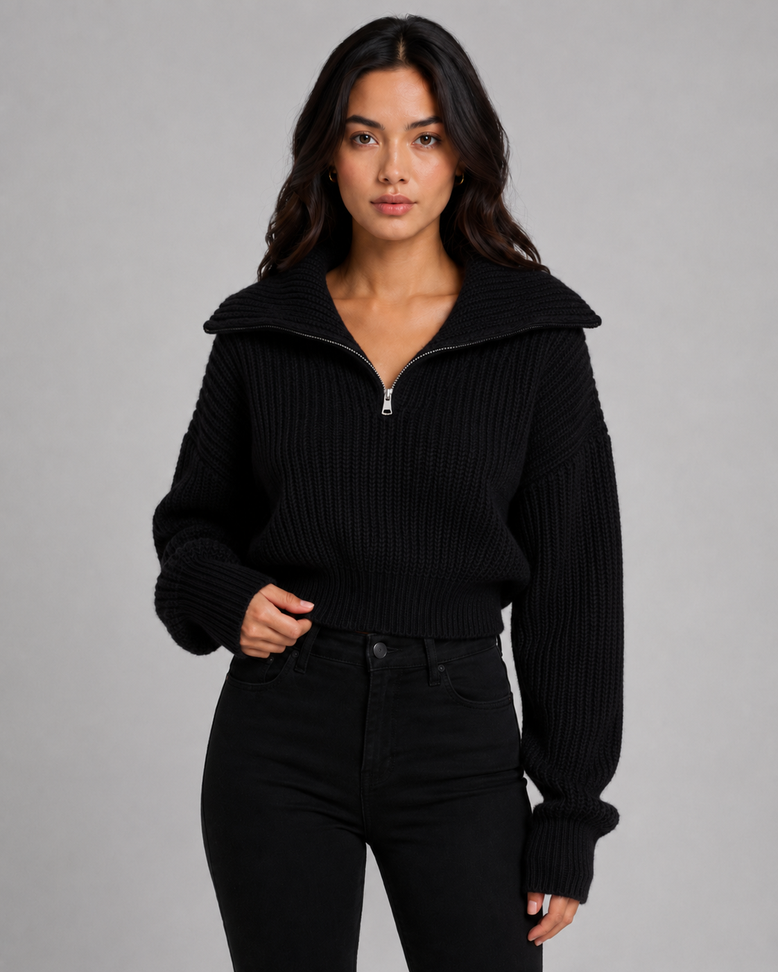 Lavinia | Cropped Half-Zip Funnel Neck Sweater