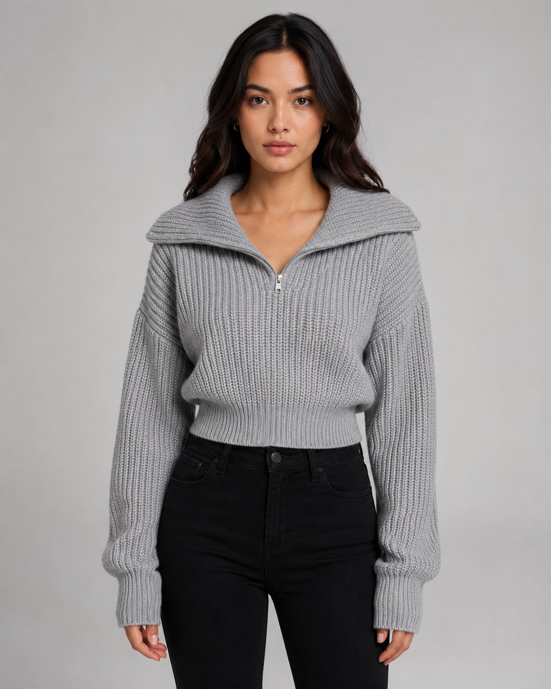 Lavinia | Cropped Half-Zip Funnel Neck Sweater