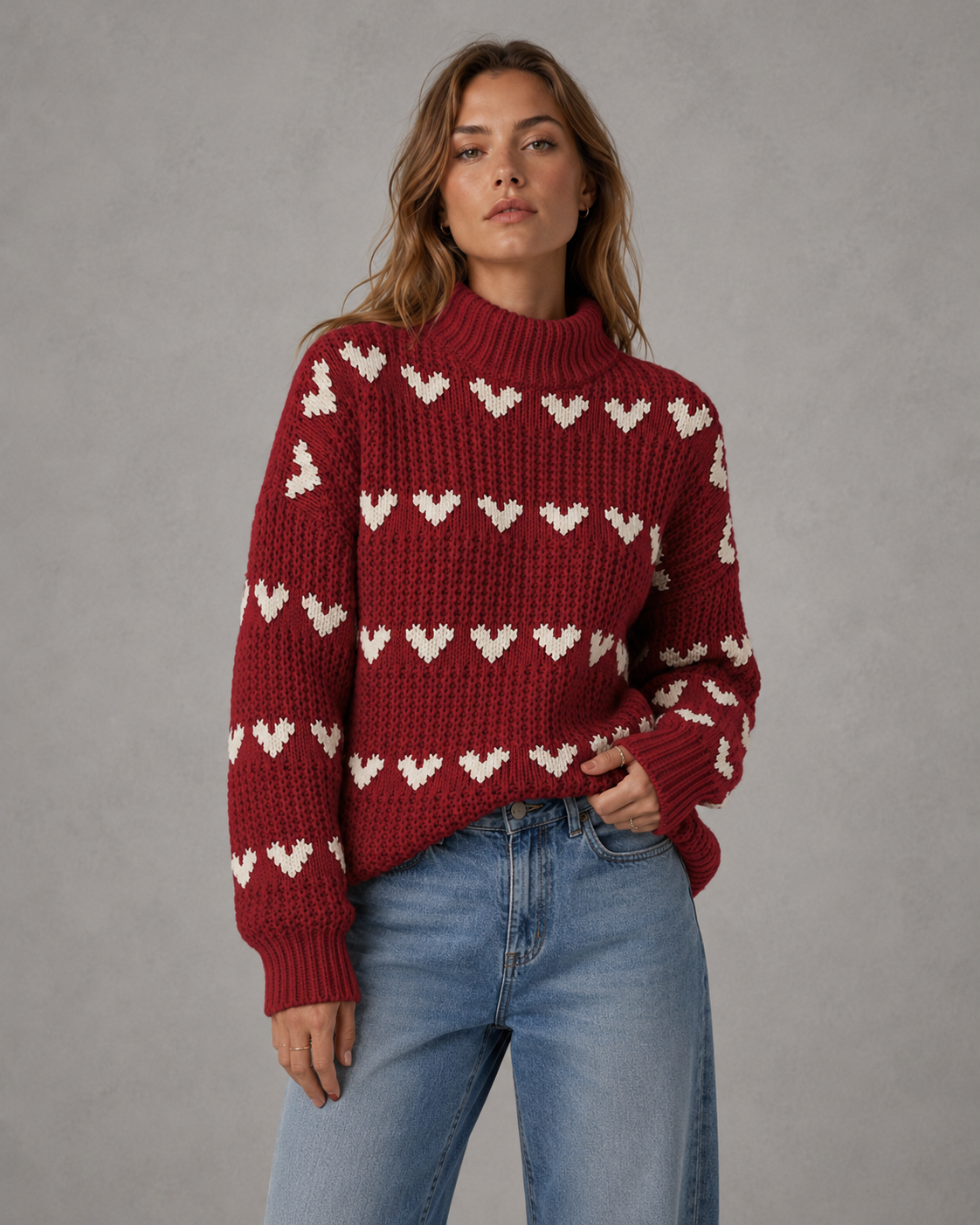Cordelia | Heart Pattern Turtleneck Sweater