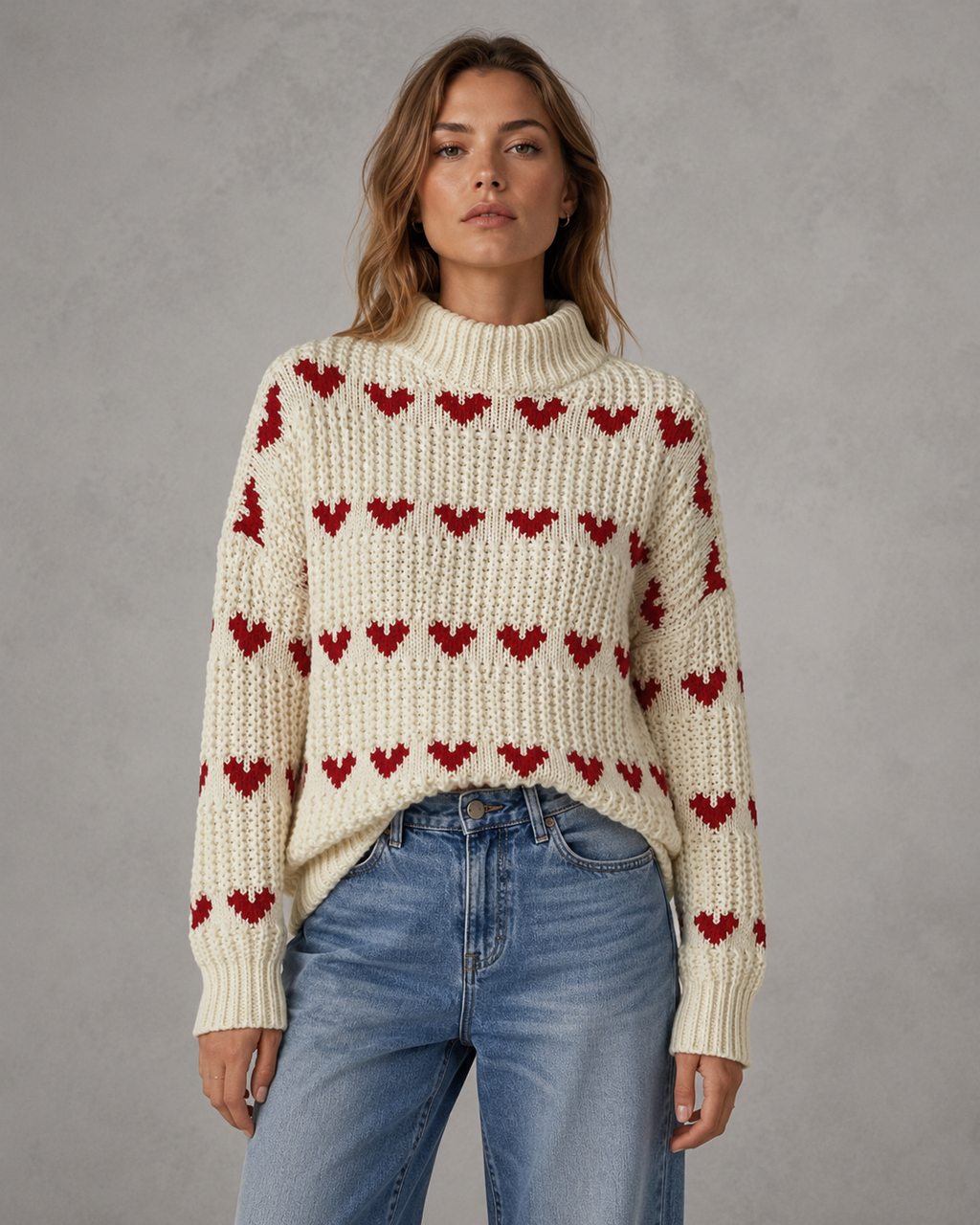 Cordelia | Heart Pattern Turtleneck Sweater