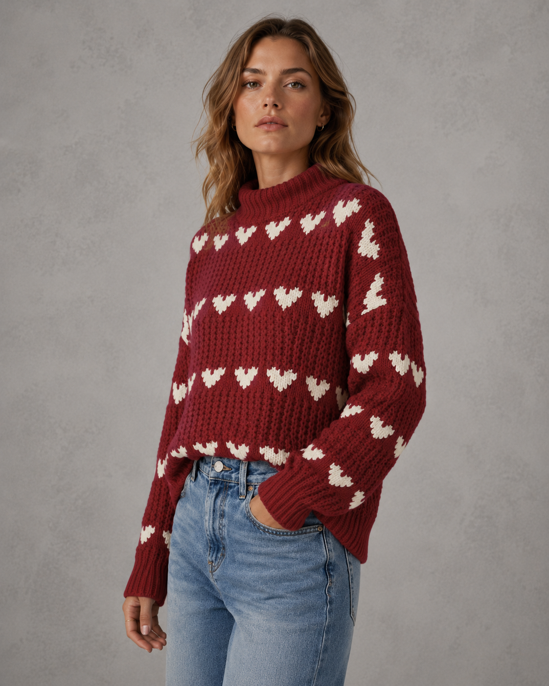 Cordelia | Heart Pattern Turtleneck Sweater
