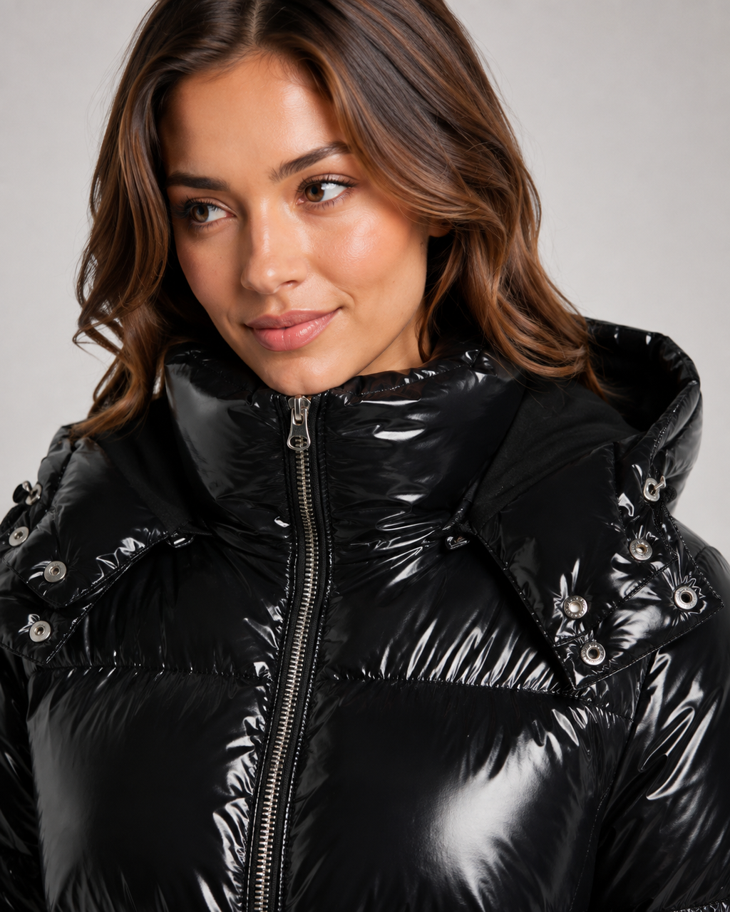 Kendra | Glossy Cropped Hooded Puffer Jacket