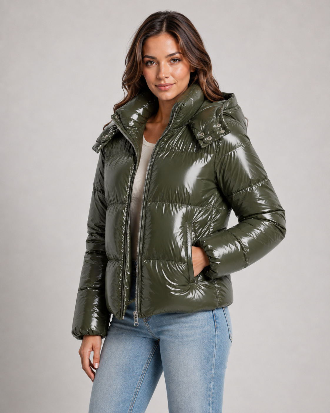 Kendra | Glossy Cropped Hooded Puffer Jacket