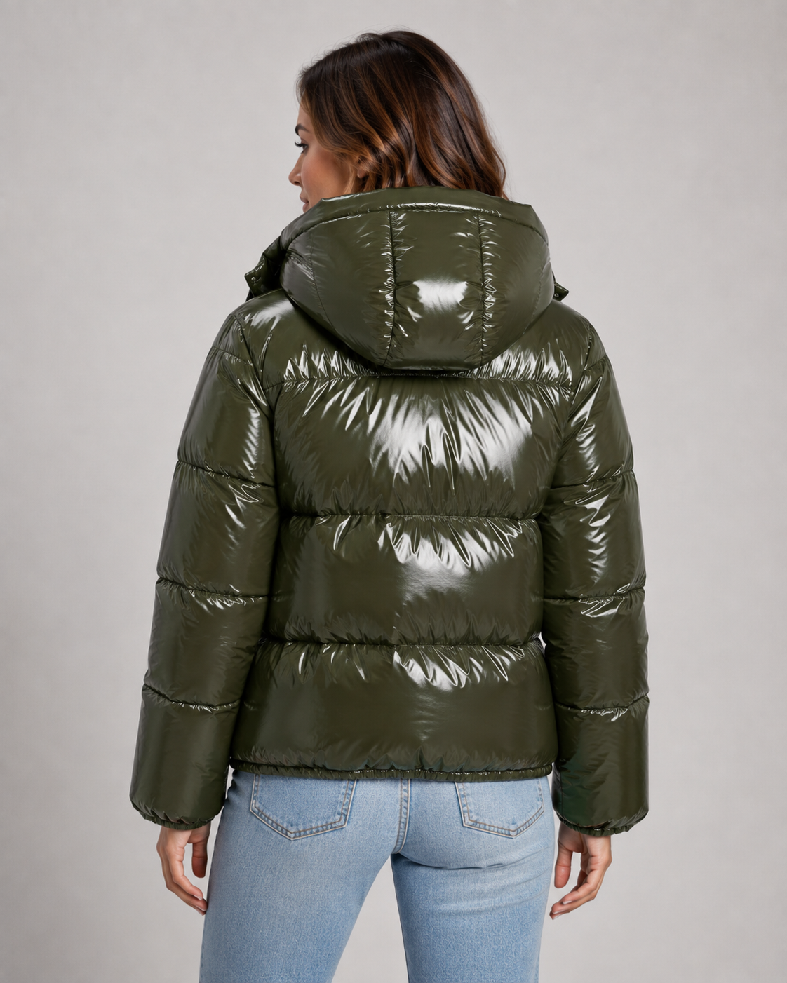 Kendra | Glossy Cropped Hooded Puffer Jacket