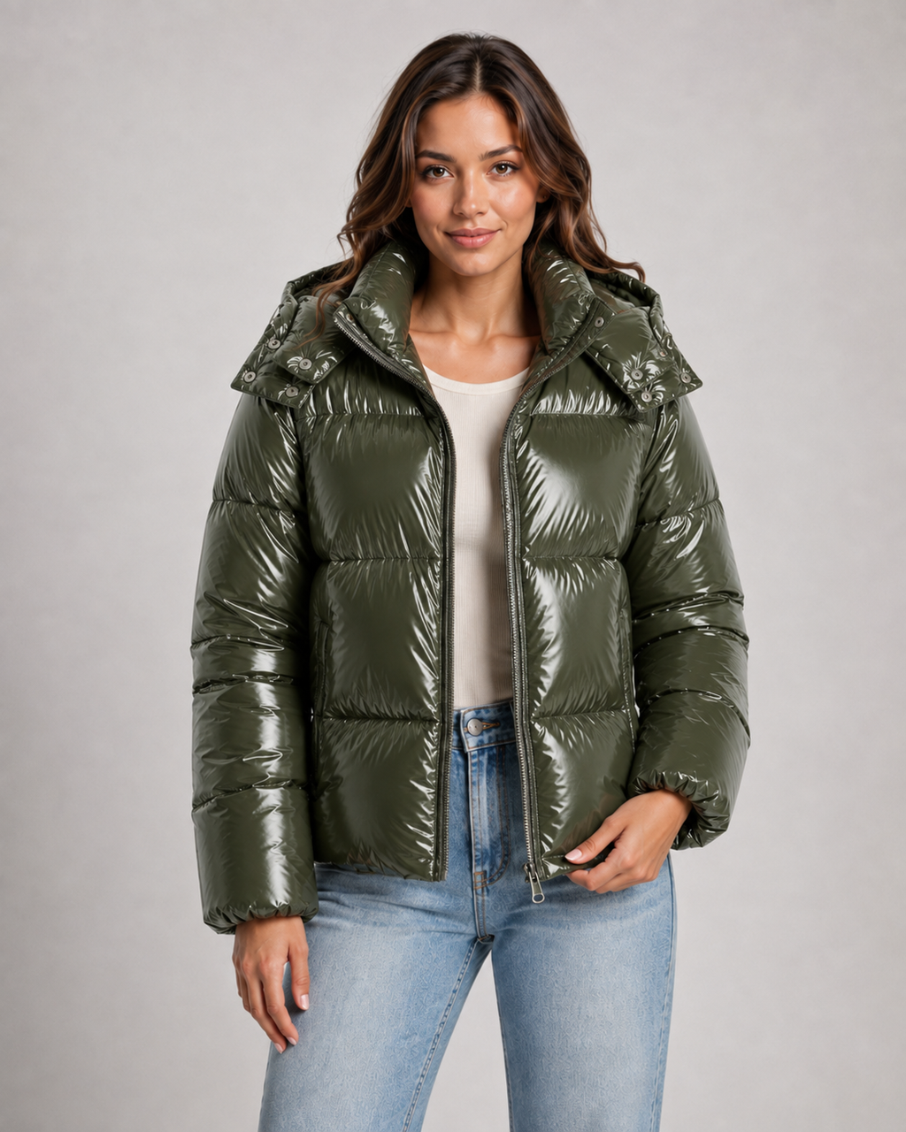 Kendra | Glossy Cropped Hooded Puffer Jacket