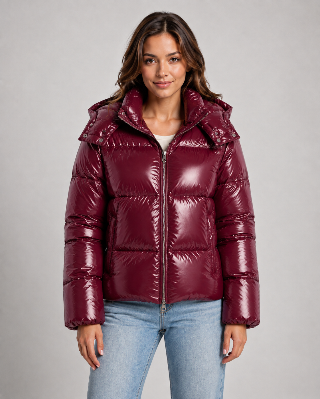 Kendra | Glossy Cropped Hooded Puffer Jacket