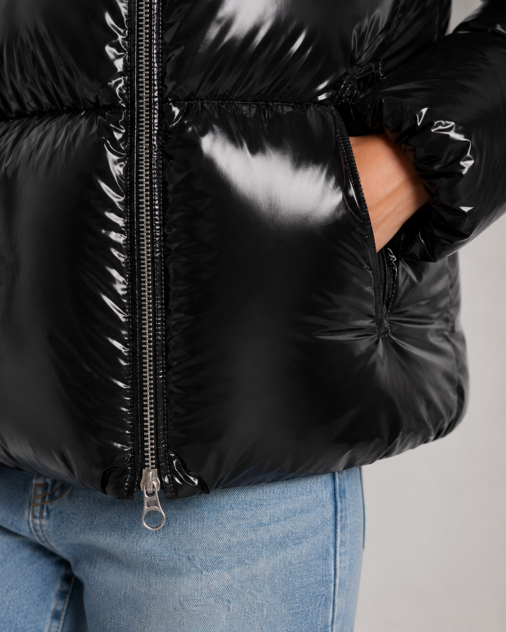 Kendra | Glossy Cropped Hooded Puffer Jacket