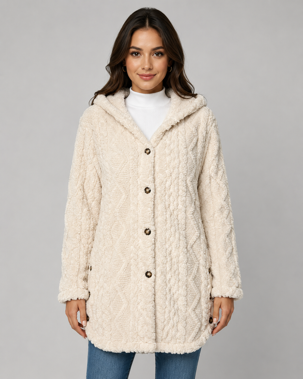 Adalyn | Hooded Teddy Fleece Cable Jacket
