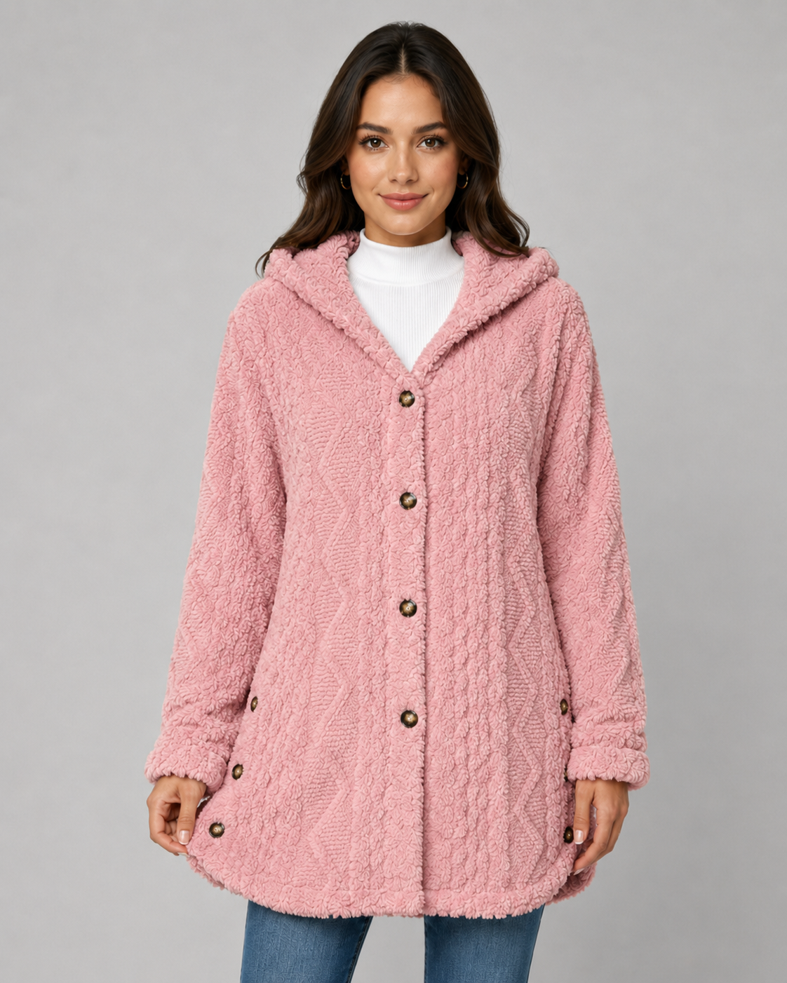 Adalyn | Hooded Teddy Fleece Cable Jacket