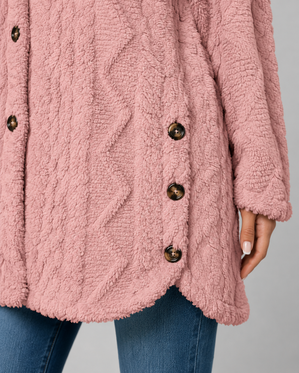 Adalyn | Hooded Teddy Fleece Cable Jacket