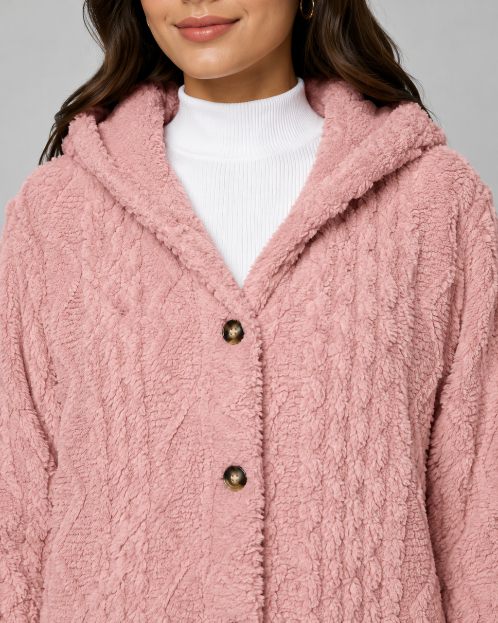 Adalyn | Hooded Teddy Fleece Cable Jacket