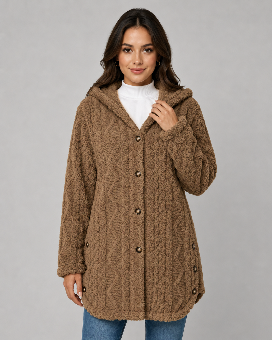 Adalyn | Hooded Teddy Fleece Cable Jacket