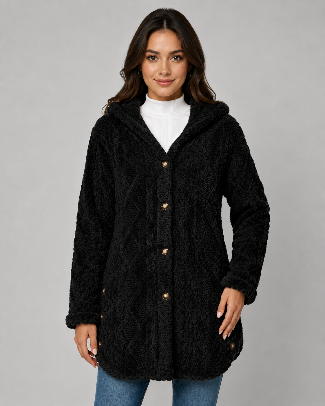 Adalyn | Hooded Teddy Fleece Cable Jacket