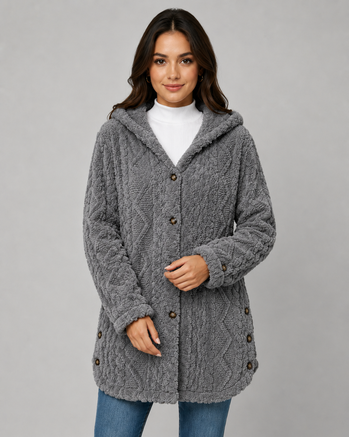 Adalyn | Hooded Teddy Fleece Cable Jacket