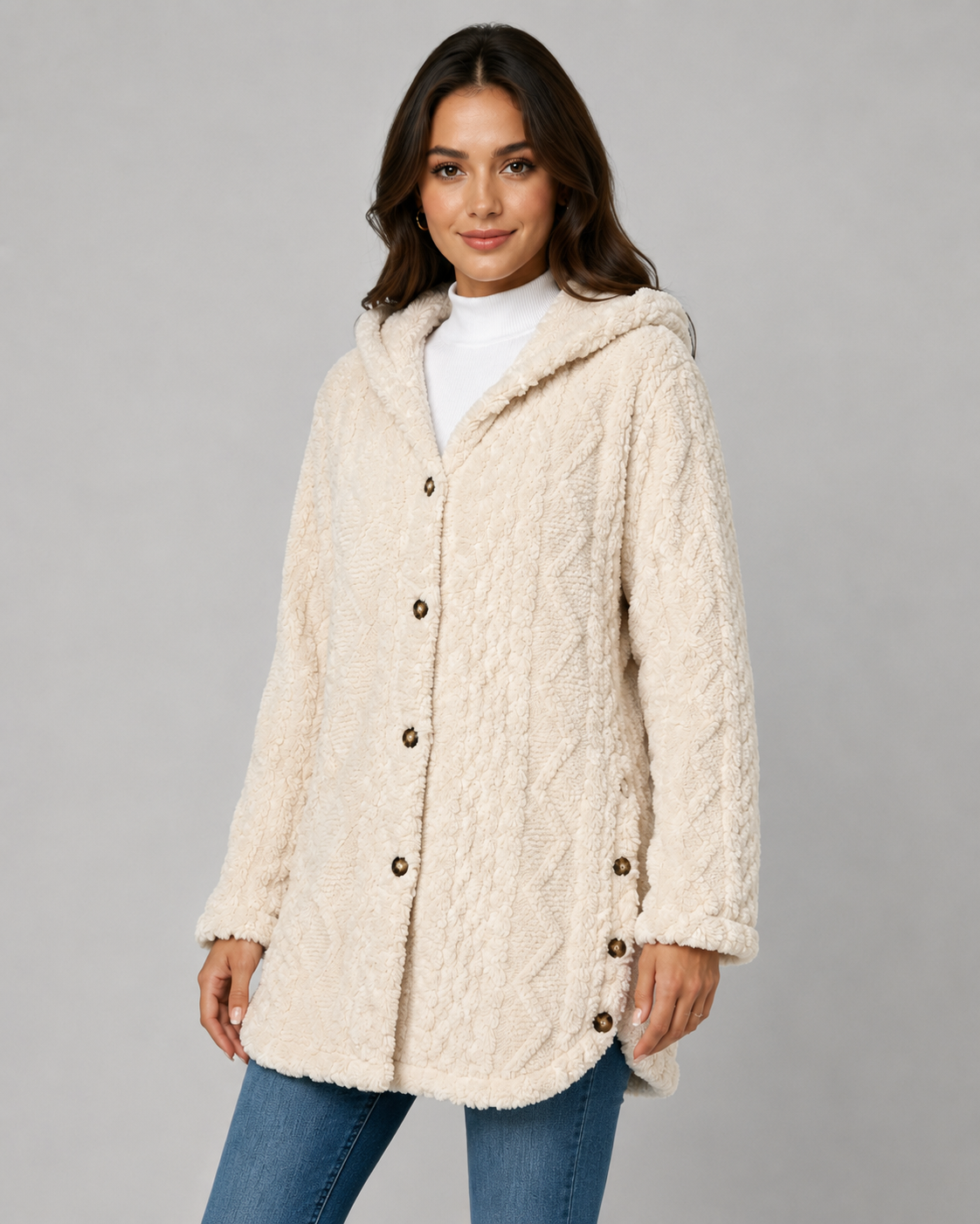 Adalyn | Hooded Teddy Fleece Cable Jacket