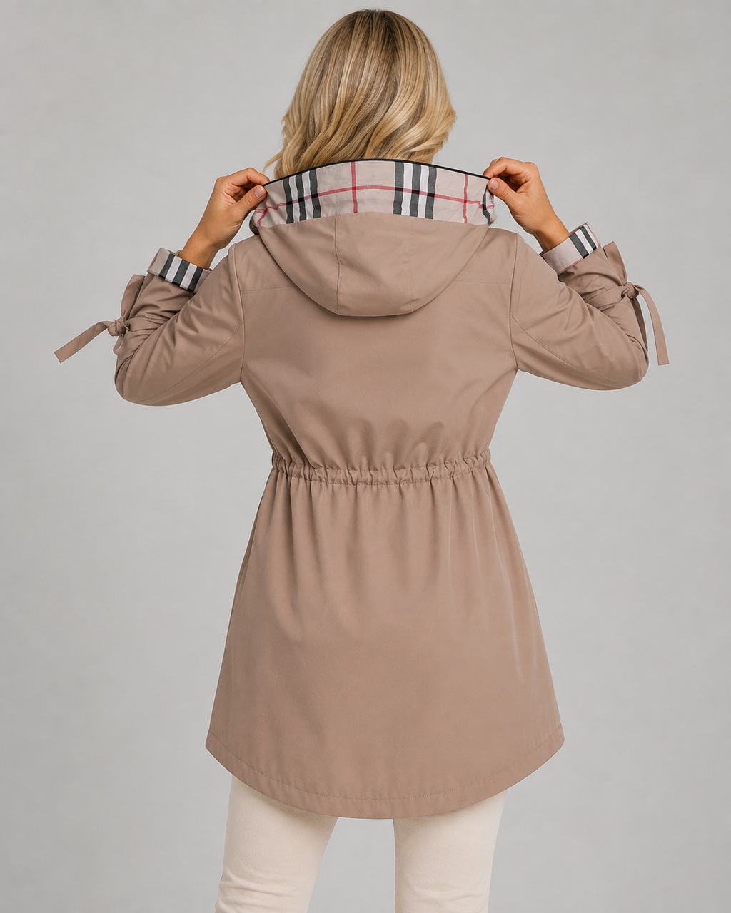 Nerissa | Check-Lined Hooded Trench Coat