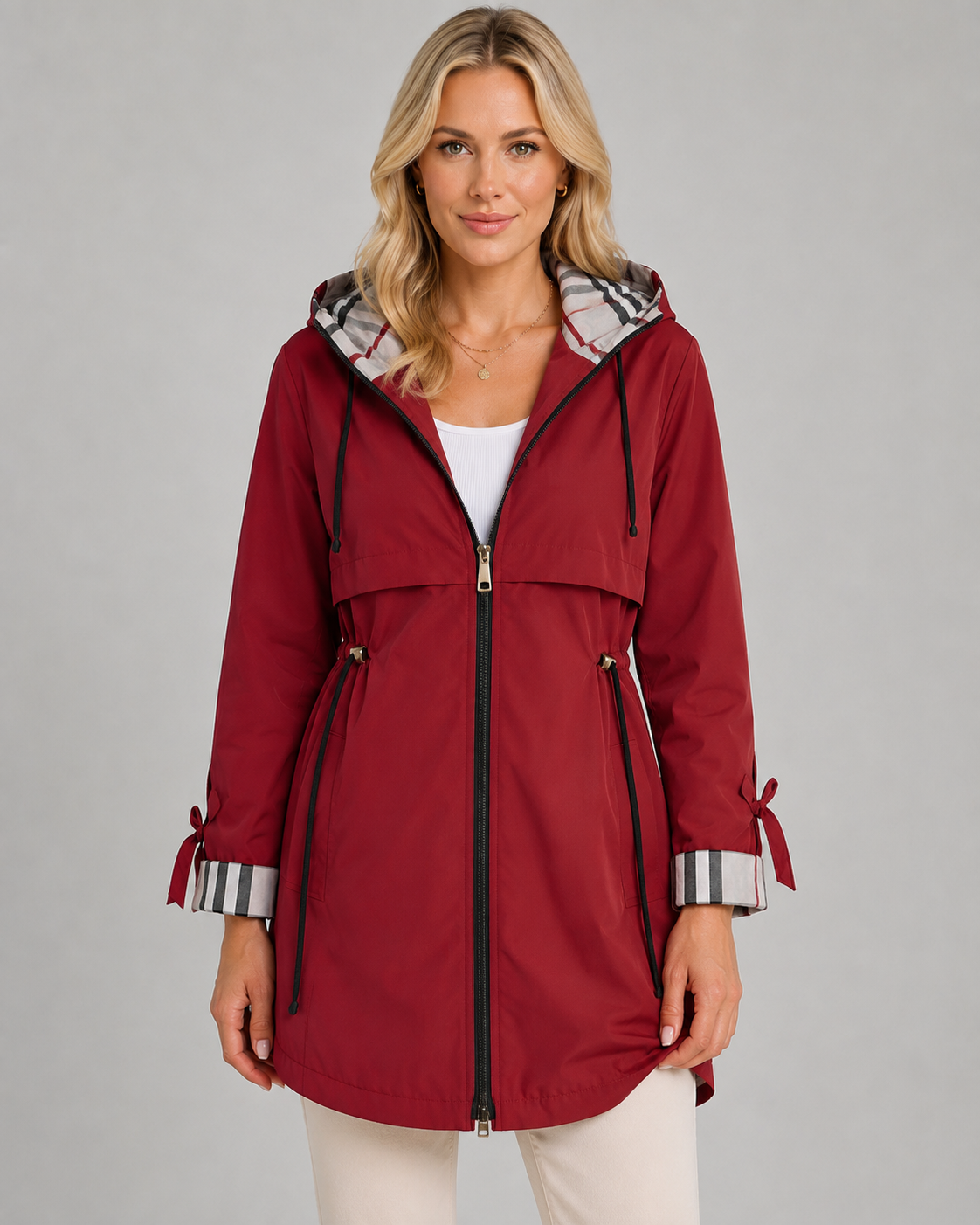 Nerissa | Check-Lined Hooded Trench Coat