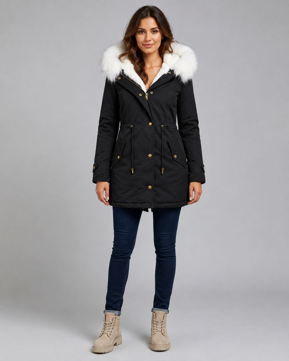 Renata | Fur-Trim Drawstring Waist Parka