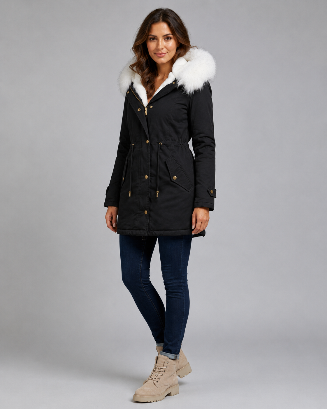 Renata | Fur-Trim Drawstring Waist Parka
