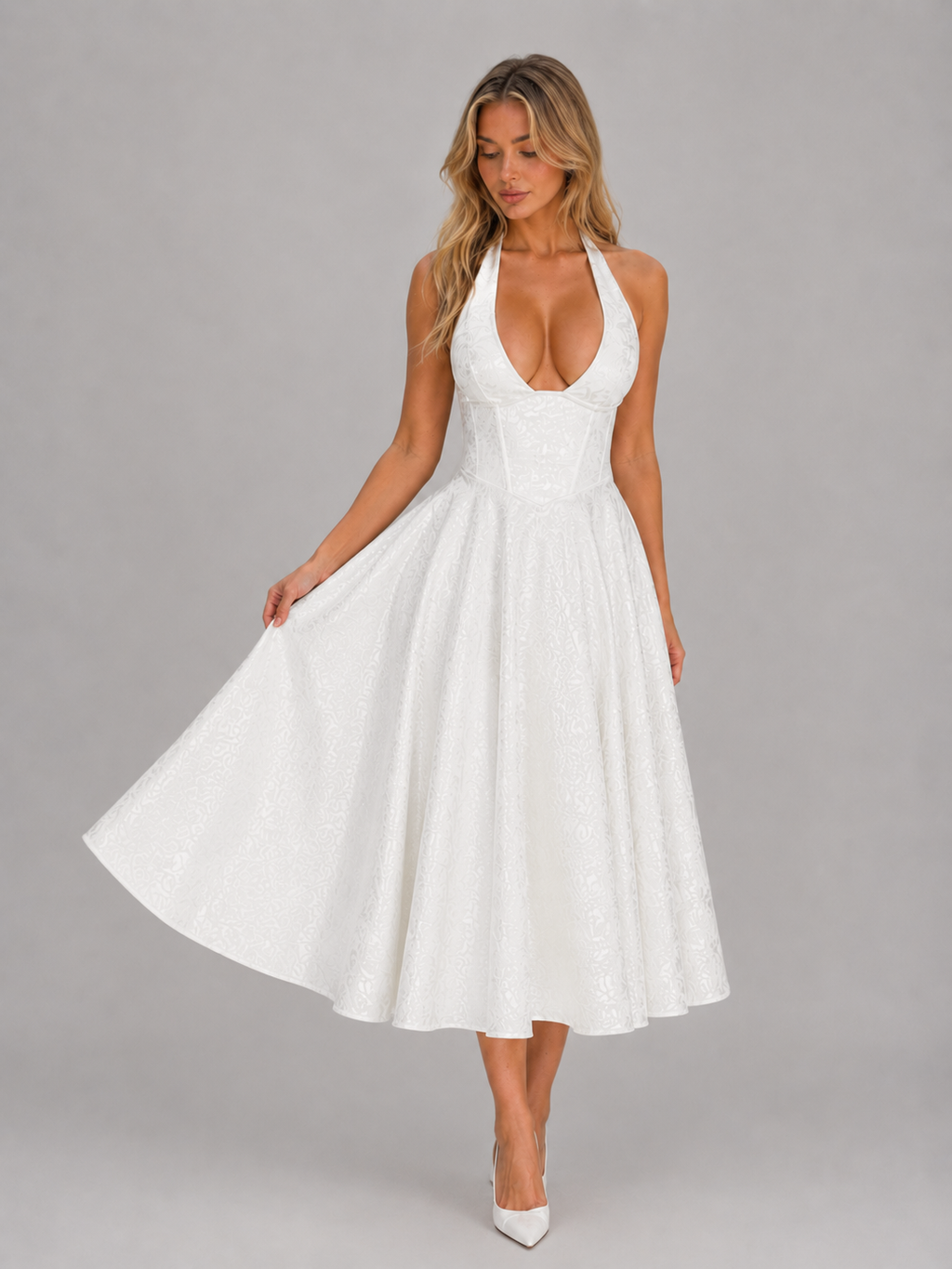 Harper | Jacquard Halter Midi Dress