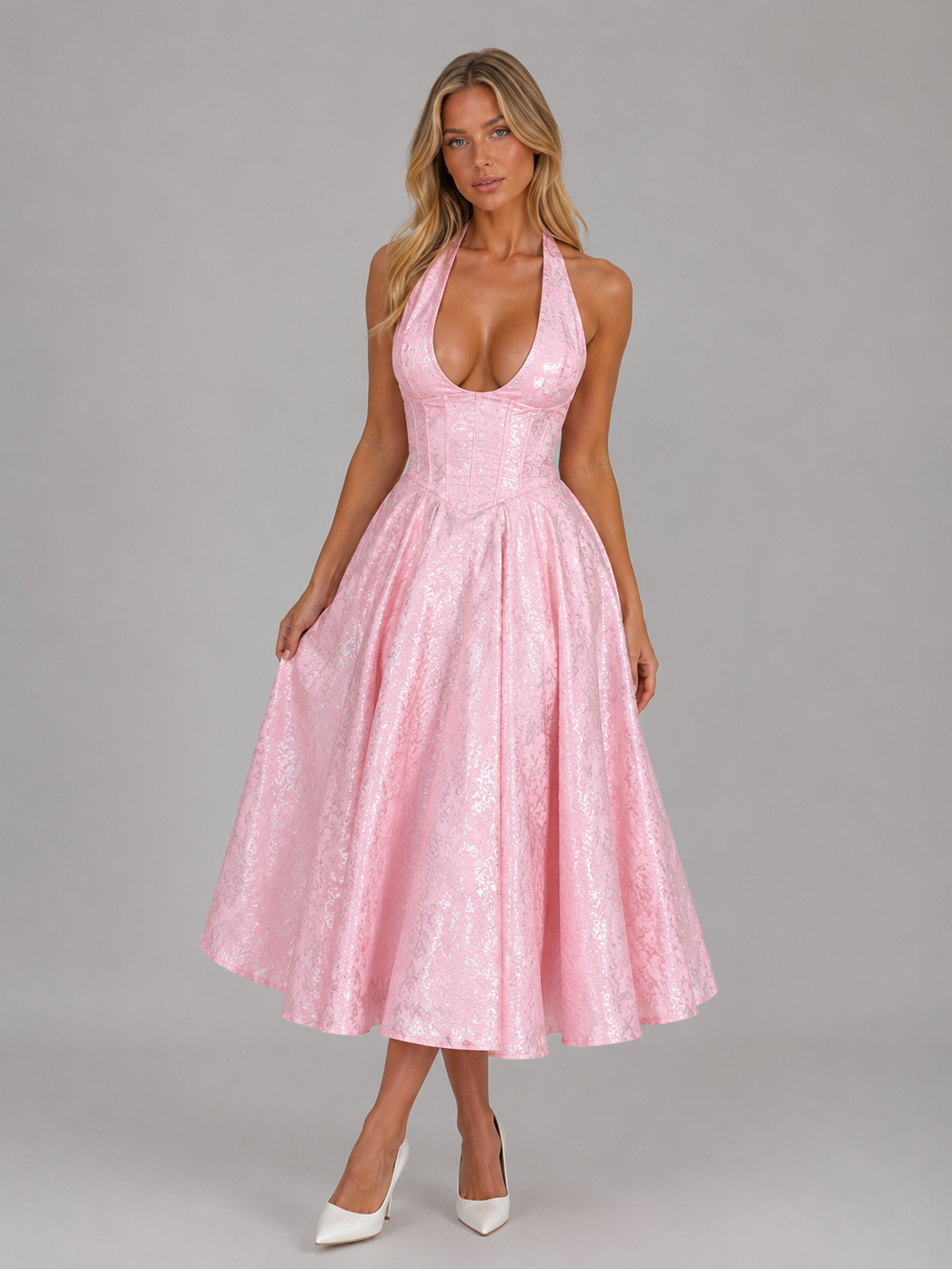 Harper | Jacquard Halter Midi Dress