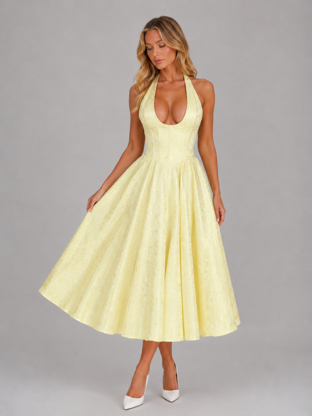 Harper | Jacquard Halter Midi Dress