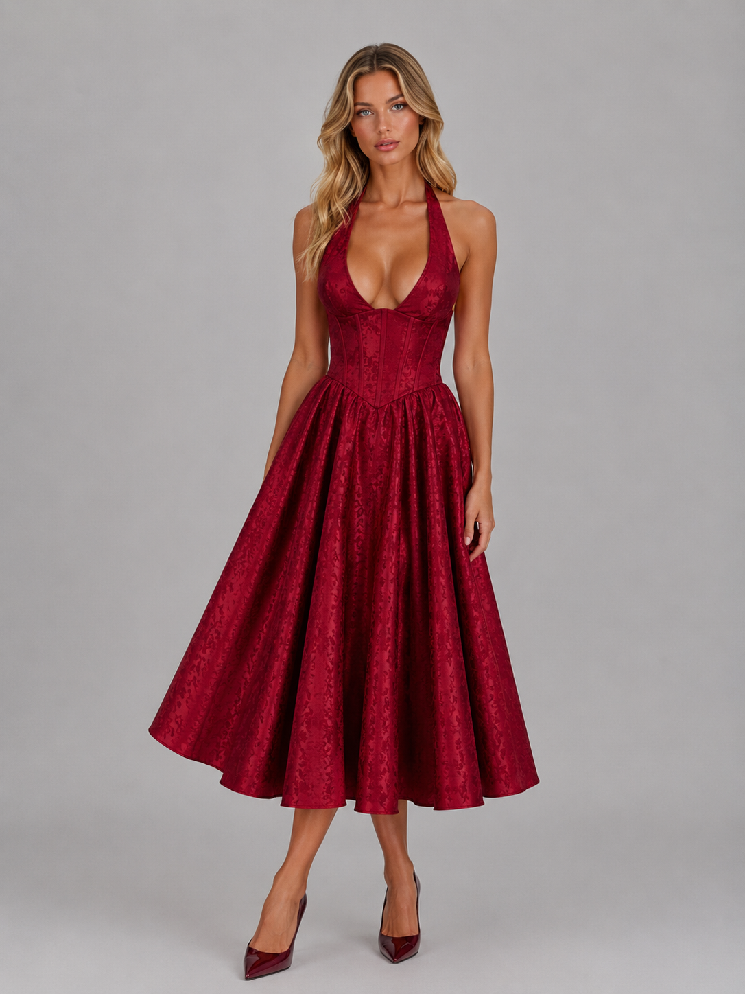 Harper | Jacquard Halter Midi Dress