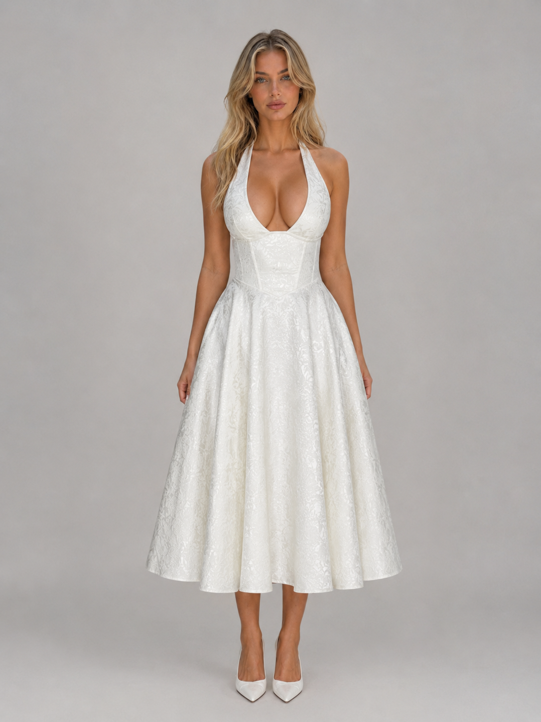 Harper | Jacquard Halter Midi Dress