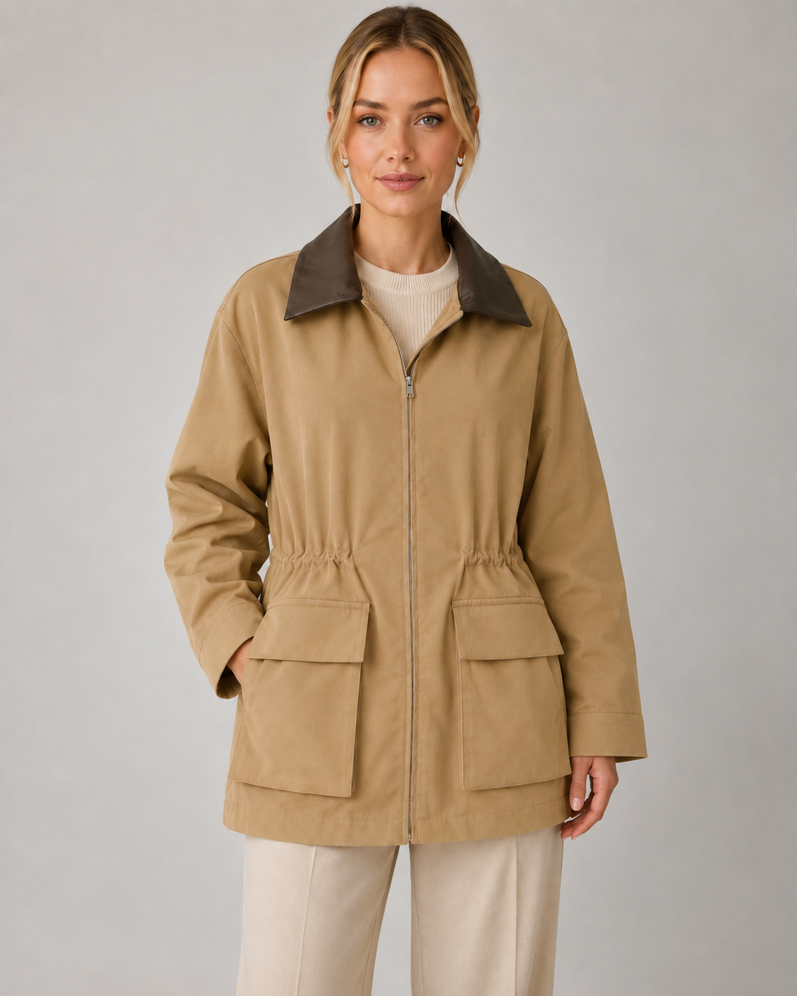 Tabitha | Khaki Zip-Front Barn Jacket