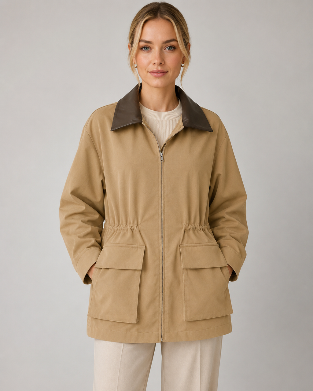 Tabitha | Khaki Zip-Front Barn Jacket